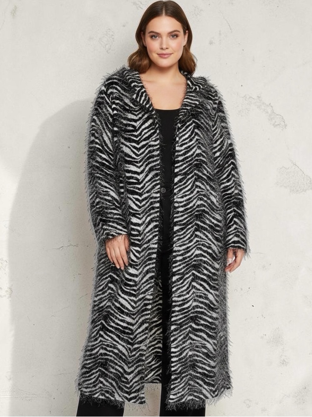 Vintage Black and White Eyelash Zebra Print Duster Jacket